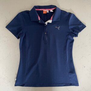 Puma Sport Lifestyle Dry Cell SS 3 Button Poly Polo Shirt Navy + White Accent M